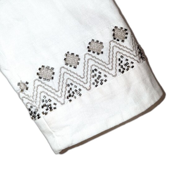 WHBM | Open Front Embroidered Cotton Linen “Matador”  White Jacket | Size Large - Picture 7 of 16